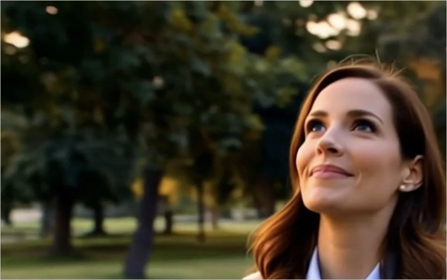 Woman looking upward with a hopeful expression