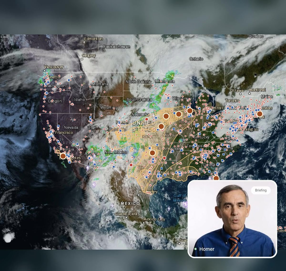 Anonymized weather overview with digital worker Homer